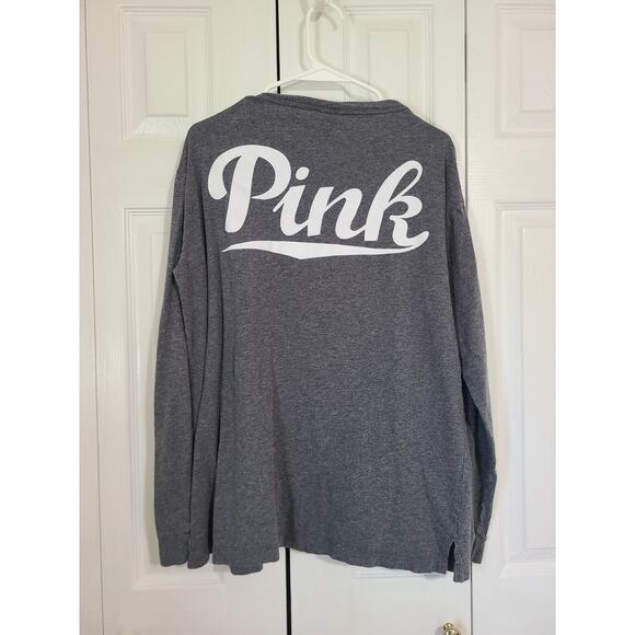 Victoria secret PINK large women's gray long sleeve logo t-shirt - Picture 3 of 8